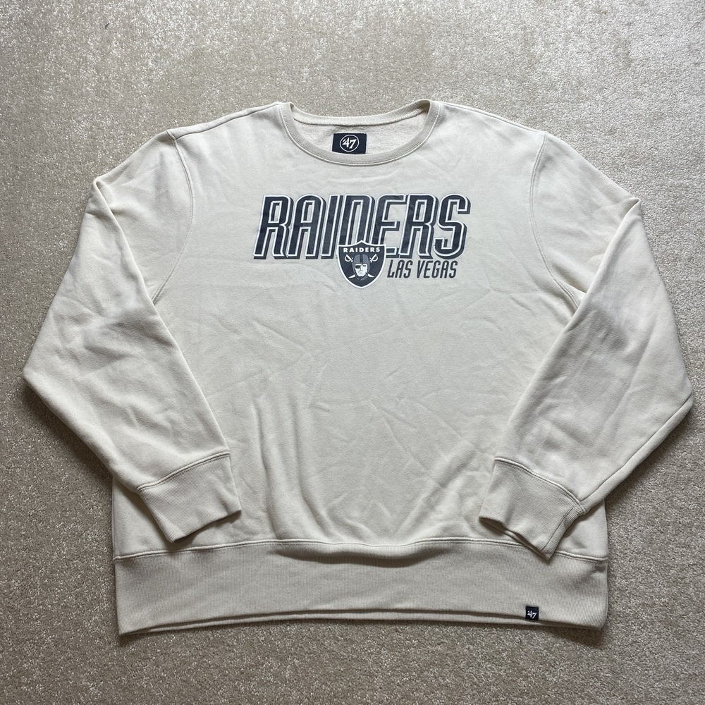 Las Vegas Raiders Sweater‎ Mens 2XL Cream NFL Football Pullover Crewneck '47